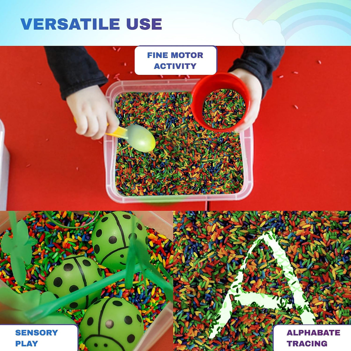 Primary Colors Sensory Rice – 2 lb Sensory Bin Filler