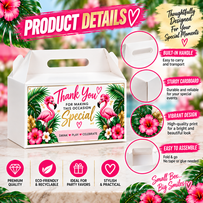 Flamingo Party Favor Boxes – Themed Gable Treat Boxes