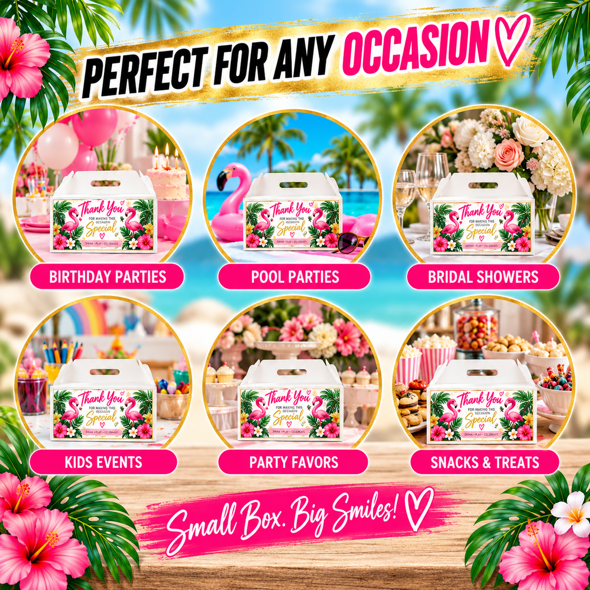 Flamingo Party Favor Boxes – Themed Gable Treat Boxes
