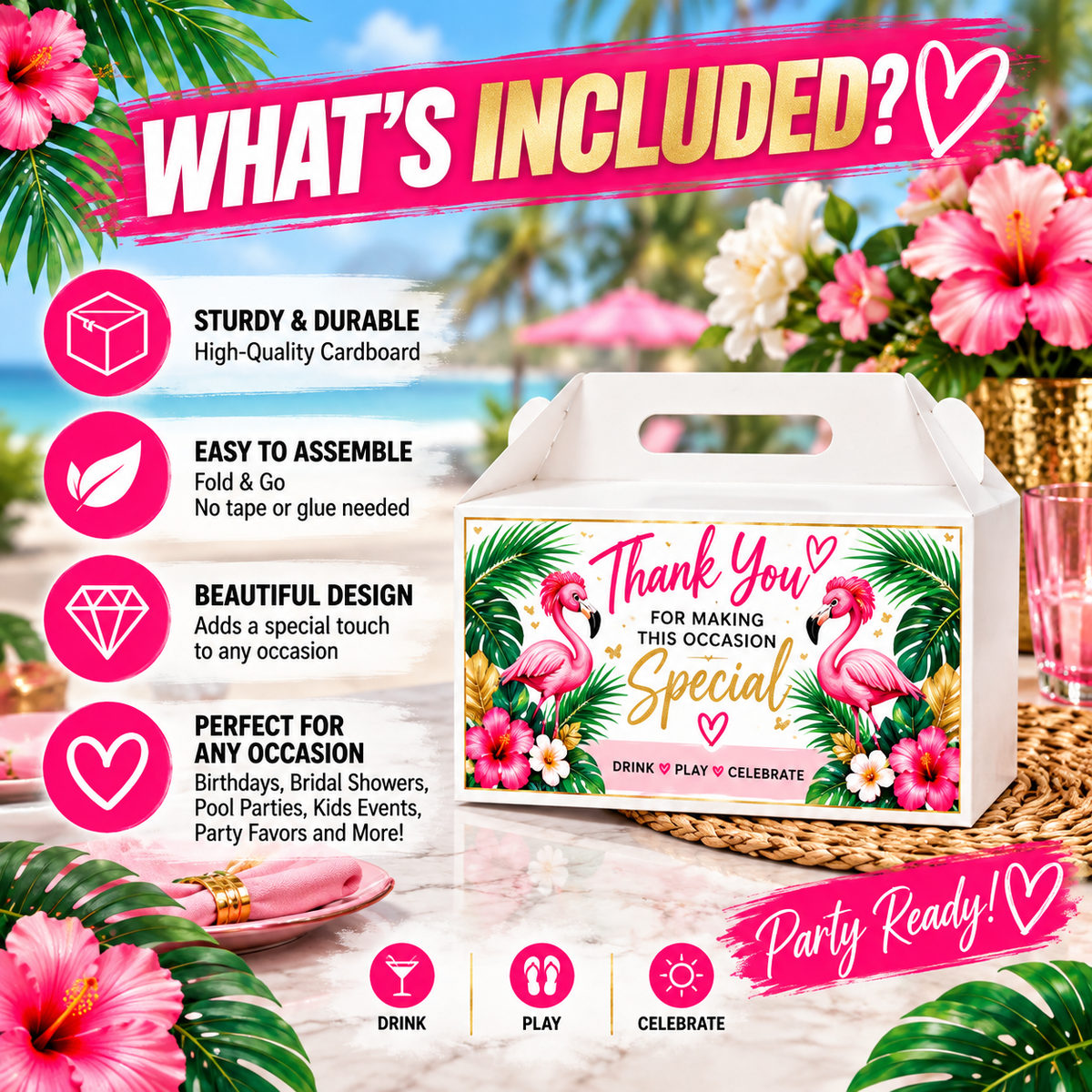 Flamingo Party Favor Boxes – Themed Gable Treat Boxes