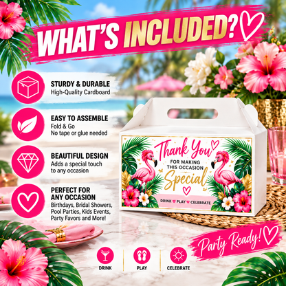 Flamingo Party Favor Boxes – Themed Gable Treat Boxes