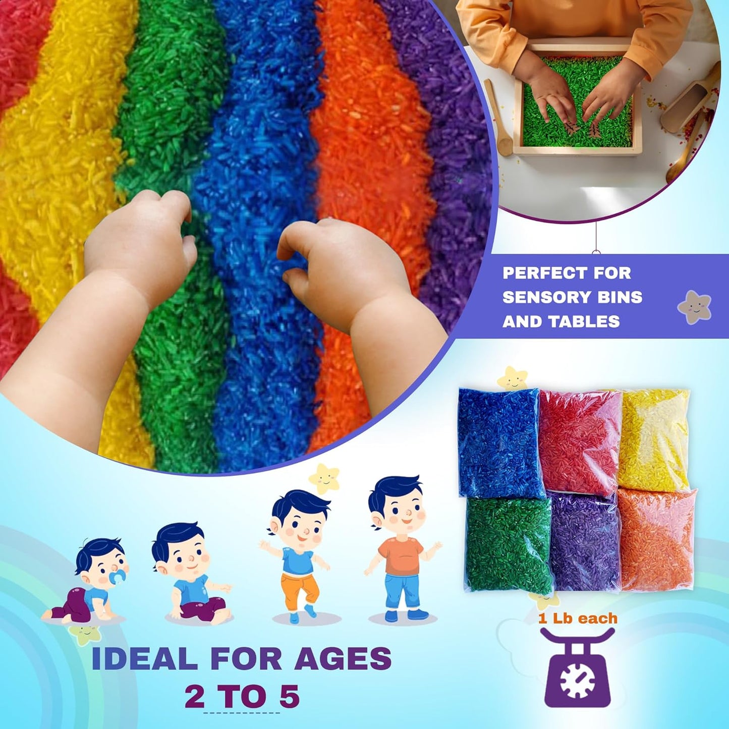 6lbs. Colored Rice for Sensory Learning Open End Toys