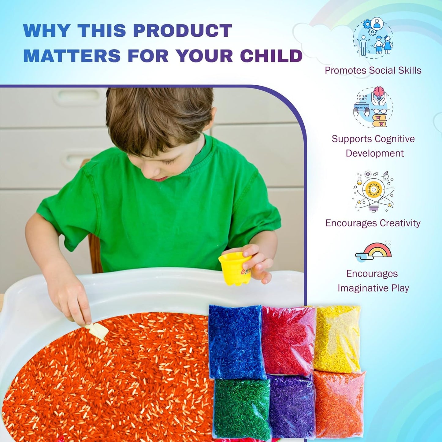 6lbs. Colored Rice for Sensory Learning Open End Toys